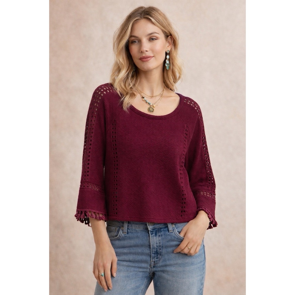 NWT Anthropologie‎ Olanda Tasselled Purple Crochet Knit Boho Top Small Boho